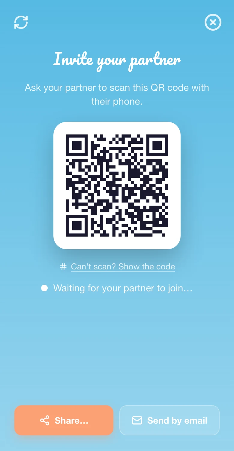 QR code d'invitation du partenaire dans les Réglages de Prénom de Bébé à 2